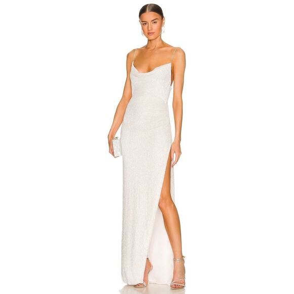 NWT RETROFETE Women's Moonglow White Katya Revolve Sequin Maxi Dress Size Large - Picture 4 of 15